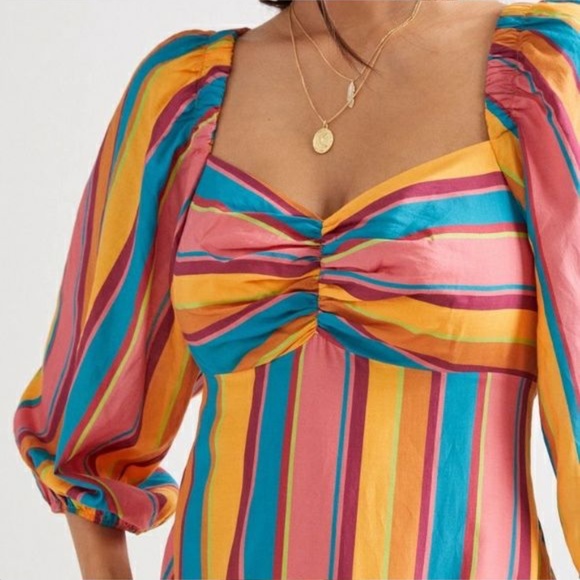 NWT Anthropologie x Farm Rio Rainbow Colorful Stripe Midi Dress - XL - Picture 2 of 5